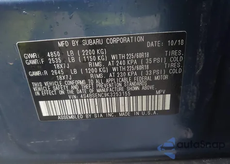 2019 Subaru Outback 3.6R Limited from USA, damaged, VIN 4S4BSENC9K3253155